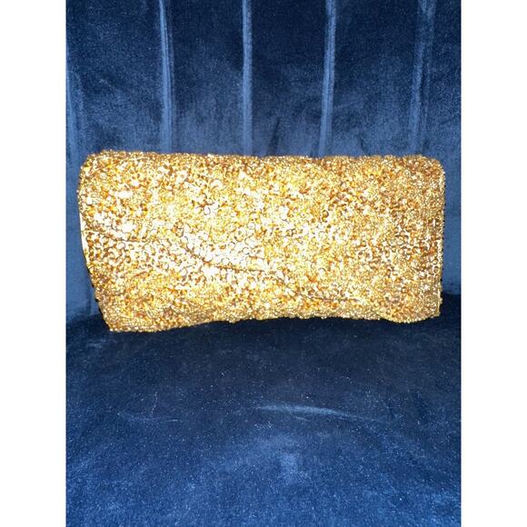 Vintage Gold/Yellow Beaded clutch 9x4.5x1.5 Made in Hong Kong - Picture 14 of 14